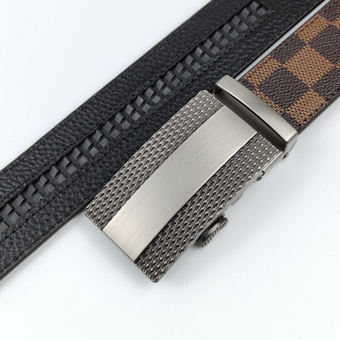 Men’s  Genuine Leather Belt, Automatic Buckle Leather Ratchet Belt ,Slide Ratchet Belt with Easier Adjustable Buckle 3.5cm * (110-130cm)
