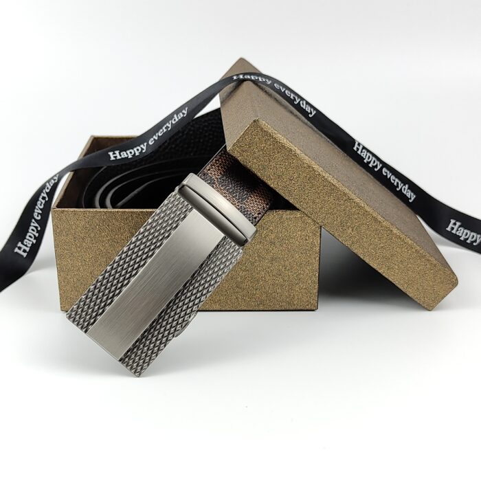 Men’s  Genuine Leather Belt, Automatic Buckle Leather Ratchet Belt ,Slide Ratchet Belt with Easier Adjustable Buckle 3.5cm * (110-130cm) - Image 5