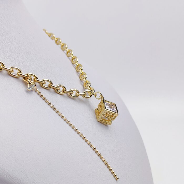 Cube Link Chain Gold & Silver Necklace for women - Image 3