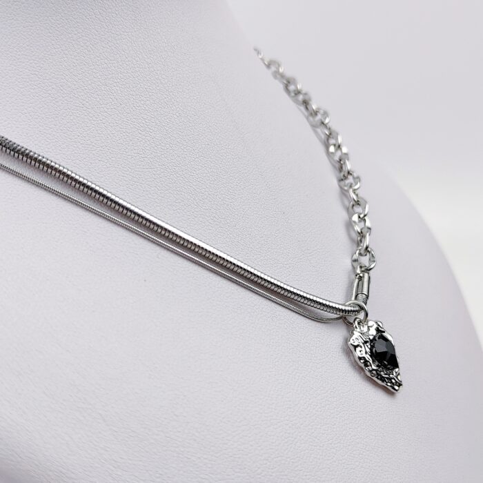 Women Light Luxury Black Zircon Heart Necklace Double Layered Hip Hop Chain Necklace - Image 3