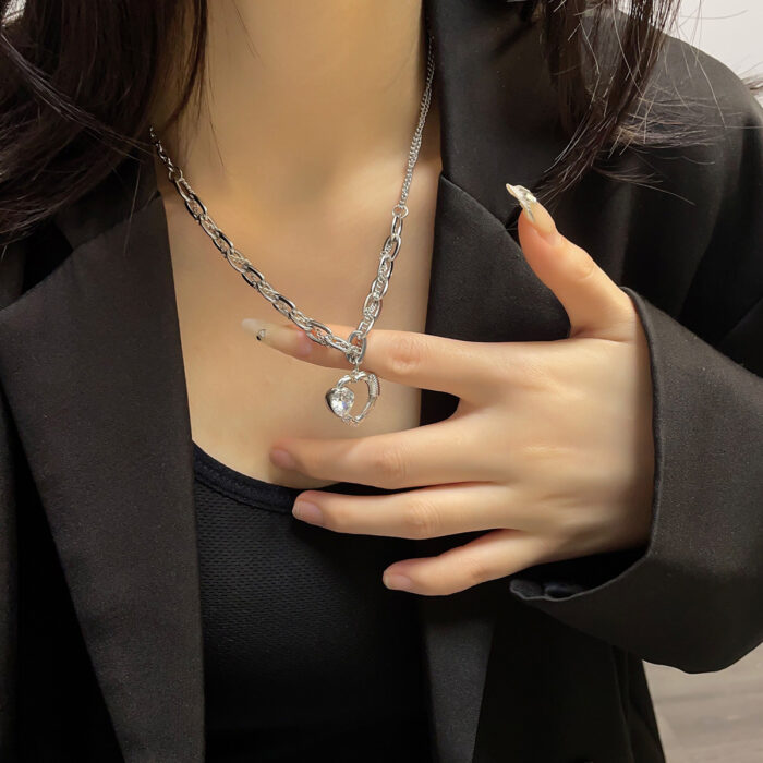 Double heart with ziron necklace - Image 2