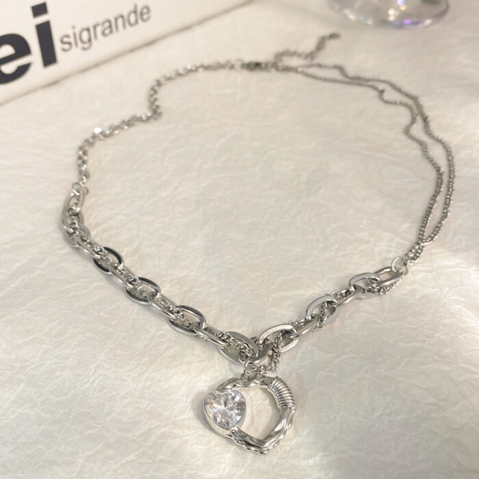 Double heart with ziron necklace - Image 3