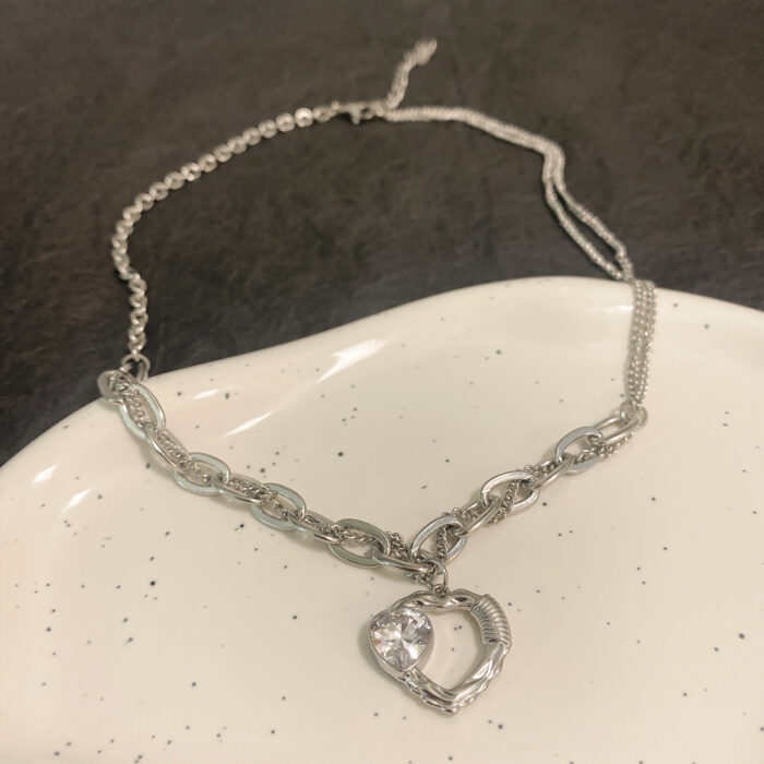 Double heart with ziron necklace - Image 4