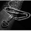 Stainless Steel Hip-Hop Jewelry Black Enamel Heart Curb Chain Necklace Hiphop Heart Pendant Necklace