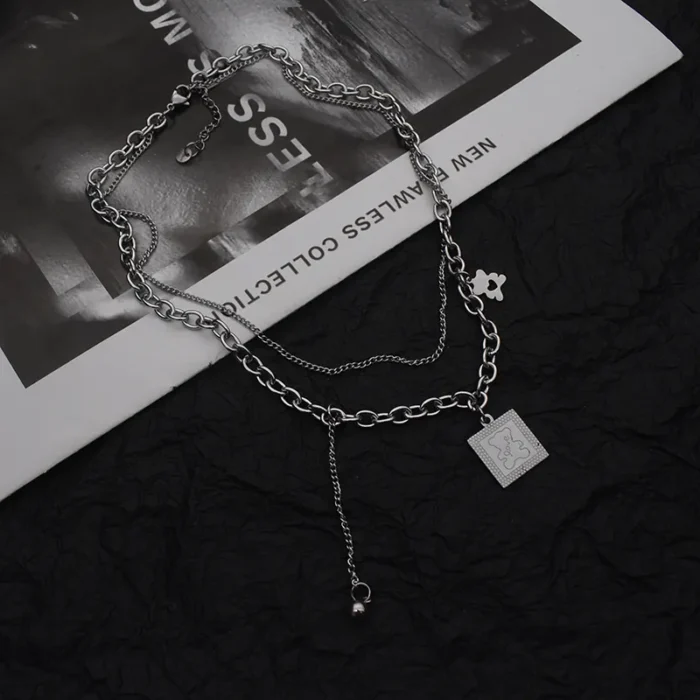 Simple double-layer cute bear necklace female ins hip hop pendant choker net red temperament all-match sweater chain - Image 3