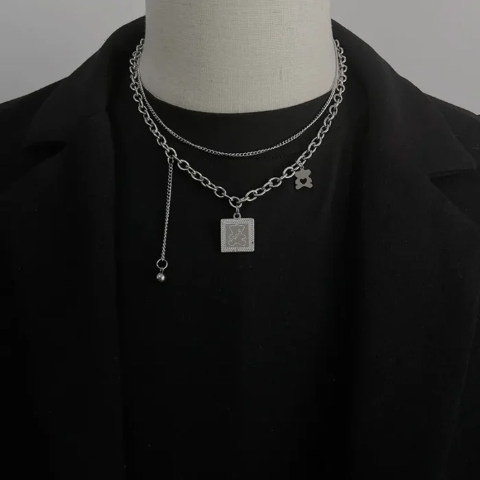 Simple double-layer cute bear necklace female ins hip hop pendant choker net red temperament all-match sweater chain - Image 4